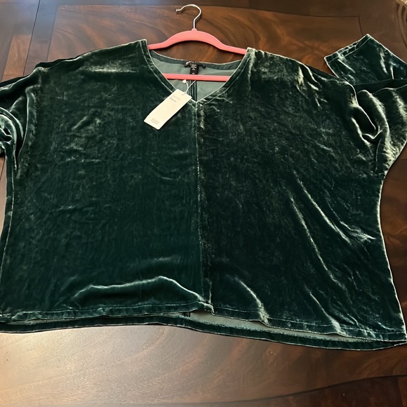 Eileen Fisher Silk Velvet V-Neck Long Dolman Sleeve Boxy Top - Picture 6 of 10